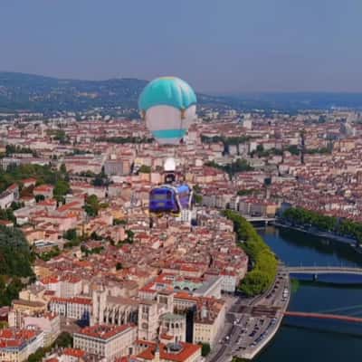 Bus Carried by Hot Air Balloon in a fake-out-of-home ad of Fortnite