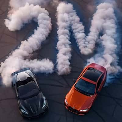 Tire Smoke From Cars Forming 2M in a fake-out-of-home ad of YoungLA