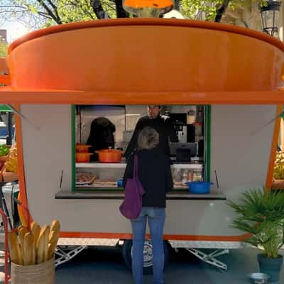 Cast Iron Casserole on Trailer in a fake-out-of-home ad of Le Creuset