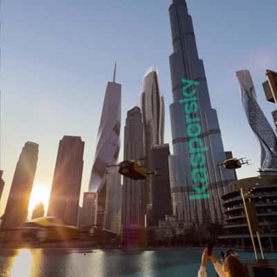 Skyscrapers Twirling in Dubai in a fake-out-of-home ad of Kaspersky