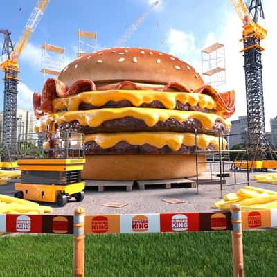 Burger Construction Site at Park in a fake-out-of-home ad of Burger King