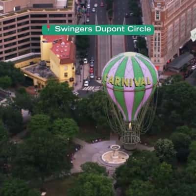 Carnival Hot Air Balloon Lands on Circle in a fake-out-of-home ad of Swingers