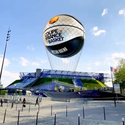 Basketball on Net Floats at Arena in a fake-out-of-home ad of FFBB
