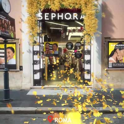 Trail of Flowers Enter Inside Beauty Store in a fake-out-of-home ad of Sephora