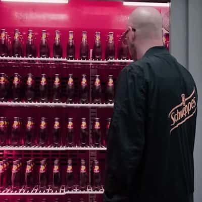 Soft Drinks Fridge on Elevator in a fake-out-of-home ad of Schweppes