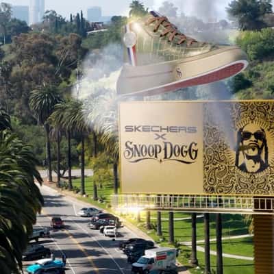 Smoke Reveals Sneaker from Billboard in a fake-out-of-home ad of Snoop Dogg