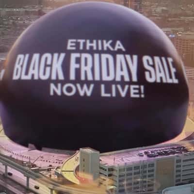 Black Friday Sale Ad on Sphere in a fake-out-of-home ad of Ethika