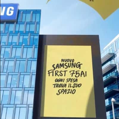 Sticky Notes Peel Off From Refrigerator in a fake-out-of-home ad of Samsung
