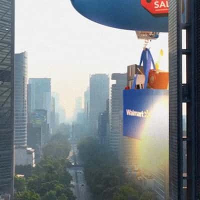 Airship Carrying Grocery Bag in a fake-out-of-home ad of Walmart
