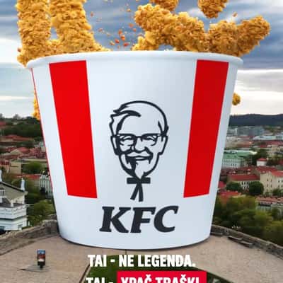 Chicken Bucket Fell on Tower in a fake-out-of-home ad of KFC