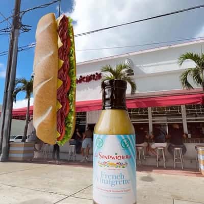 Sauce and Sandwich on Helicopter in a fake-out-of-home ad of La Sandwicherie