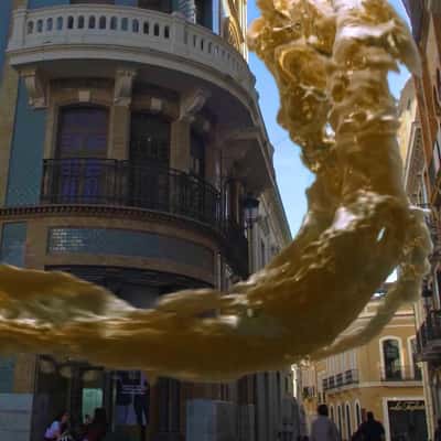 Stream of Beer Above an Alley in a fake-out-of-home ad of SunBeer Fest