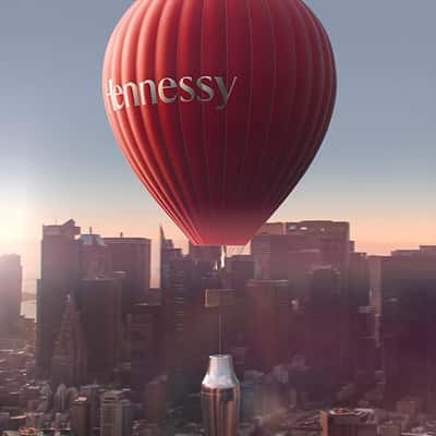Hot Air Balloon Shaker Delivery in a fake-out-of-home ad of Hennessy