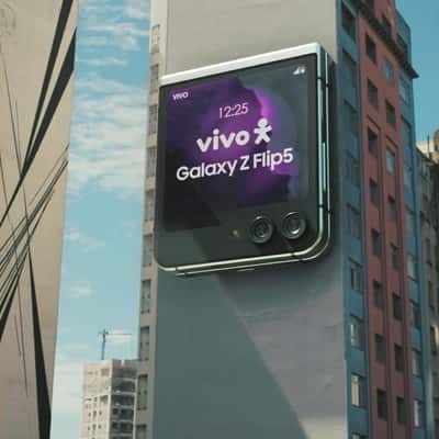 Hanging Flip Phone Opens in a fake-out-of-home ad of Vivo