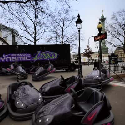 Shoe Bump Cars Emerge from Paris Metro Stairs in a fake-out-of-home ad of Nike