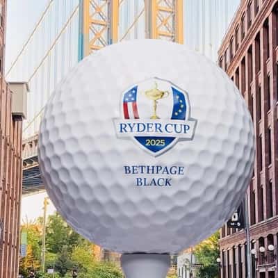 Golf Balls Flight in New York Skyline in a fake-out-of-home-ad of Ryder Cup