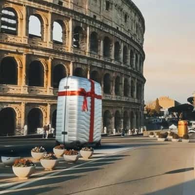 Suitcases Drives Near The Colosseum in a fake-out-of-home ad of Samsonite