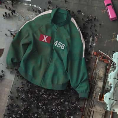 Tracksuit Carried by Protesters in a fake-out-of-home ad of Netflix