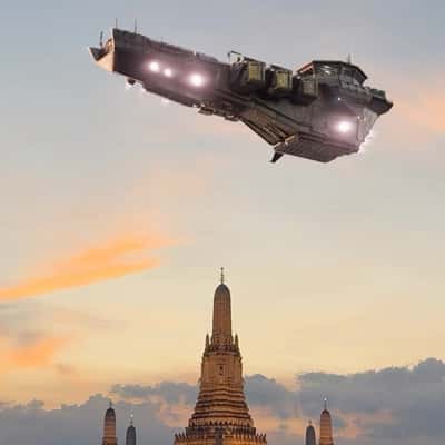 Spaceship Spotted in Different Cities in a fake-out-of-home ad of Rebel Moon