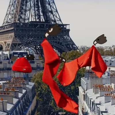 Bonnet and Scarves Carried by Logo Patches in a fake-out-of-home ad of Aigle
