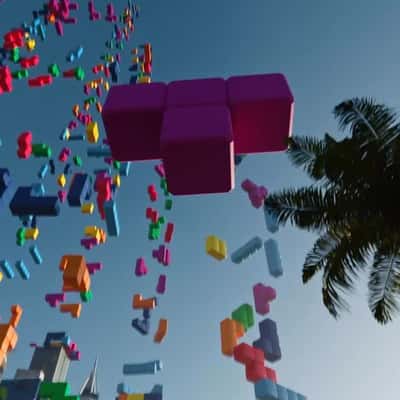 Tetris Blocks Forming The Frame in a fake-out-of-home ad of Redbull