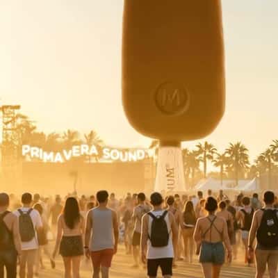 Ice Cream Stands on Music Festival Grounds in a fake-out-of-home ad of Magnum