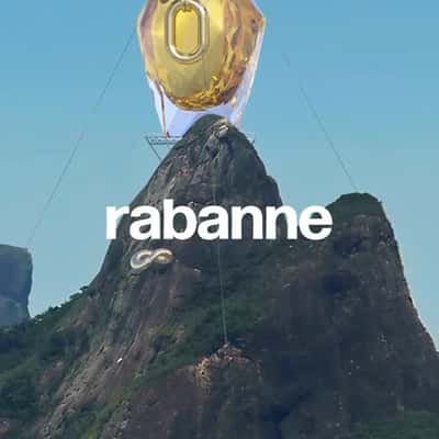 Perfume Monument Above Mountain in a fake-out-of-home ad of Rabanne