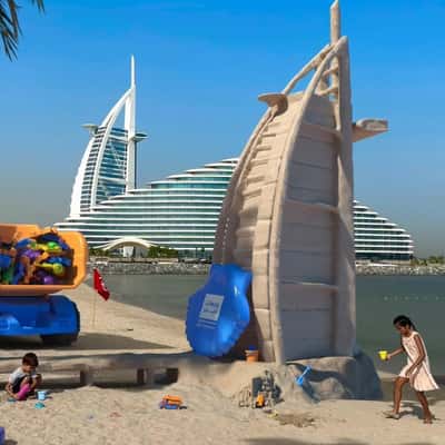 Toy Truck Dumps Toy Guns at Beach in a fake-out-of-home ad of BrandDubai