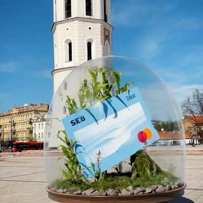 Debit Card in Terrarium Rotates at Square in a fake-out-of-home ad of SEB
