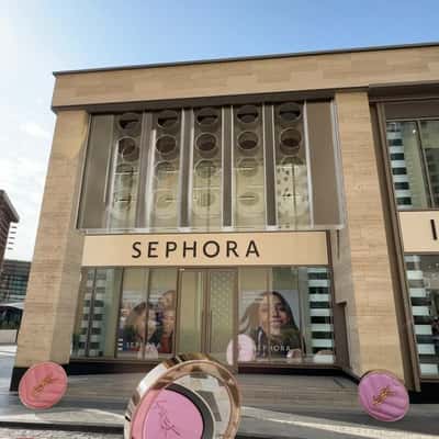 Blush Powders Fell from Façade in a fake-out-of-home ad of Sephora
