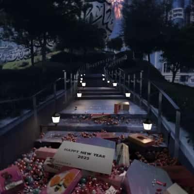 Ornament Explodes with Beauty Products in a fake-out-of-home ad of Sephora