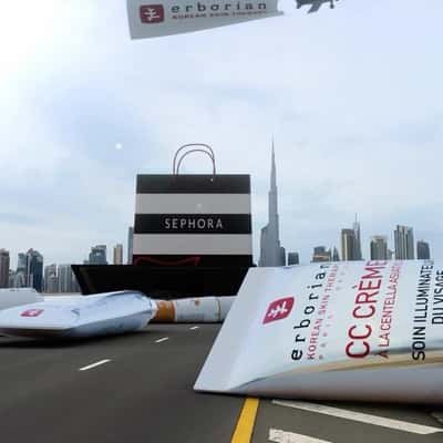 Shopping Bag Drops on Highway in a fake-out-of-home ad of Sephora