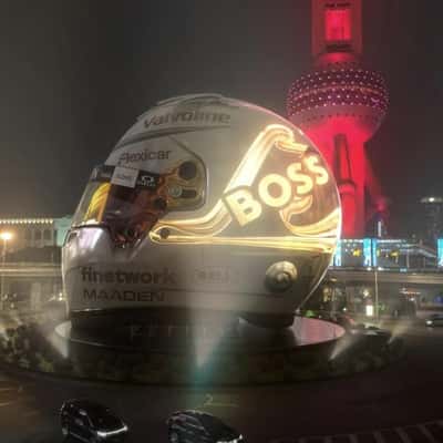 Helmet Installation at Roundabout in a fake-out-of-home ad of BOSS