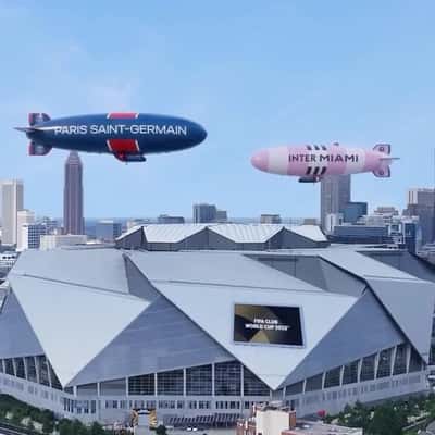 Team Airship Hovers Above Stadium in a fake-out-of-home ad of Paris Saint-Germain
