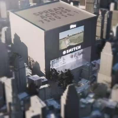 Concrete Letters Floats in City in a fake-out-of-home ad of Snitch