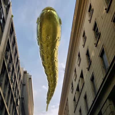 Golden Fish Swim on the Street in a fake-out-of-home ad of Anna Maria Mazaraki