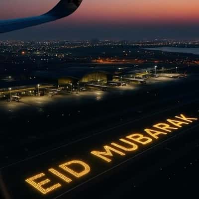 Eid Greetings on Runway in a fake-out-of-home ad of Qatar Airways 