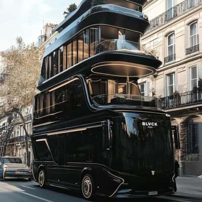 Motorhome Cruising in Paris Street in a fake-out-of-home ad of Blvck 