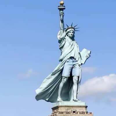Statue of Liberty Wears Denim in a fake-out-of-home ad of American Eagle 