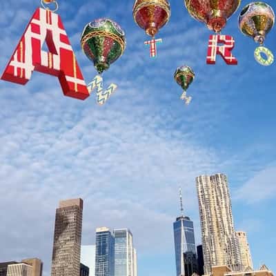 Hot Air Balloon Ornaments at NYC in a fake-out-of-home ad of Anthropologie
