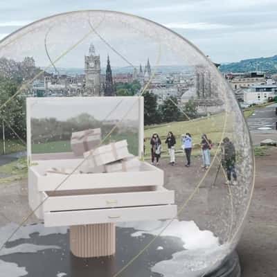 Jewelry Boxes Inside Snow Globe in a fake-out-of-home ad of Astrid & Miyu