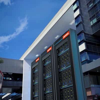 Data Centers Unveiled at Building in a fake-out-of-home ad of Lenovo