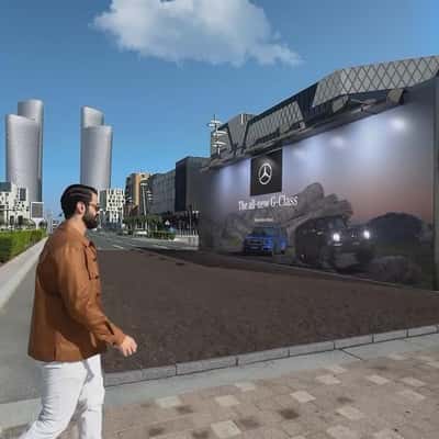 Off-road Car Emerges from Billboard in a fake-out-of-home ad of Mercedes-Benz