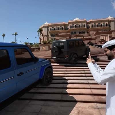 Off-road Cars Driving on Palace Stairs in a fake-out-of-home ad of Mercedes Benz