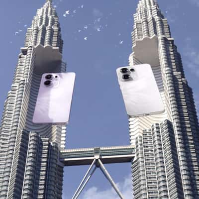 Smartphones Unveiled at Petronas Towers in a fake-out-of-home ad of OPPO