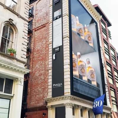 Wine Vending Machine on Building Facade in a fake-out-of-home-ad of Pasqua