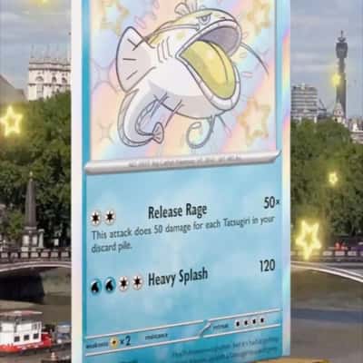 Game Card Carried by Barge in a fake-out-of-home ad of Pokémon