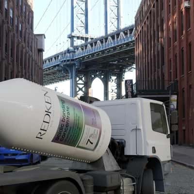 Shampoo Mixer Truck Fixes Potholes in a fake-out-of-home ad of RedKen