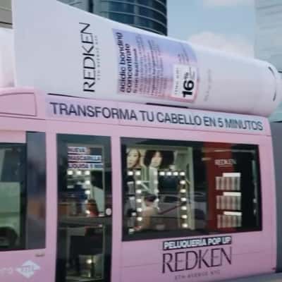 Hair Conditioner Bottle Display on Tram in a fake-out-of-home-ad of RedKen