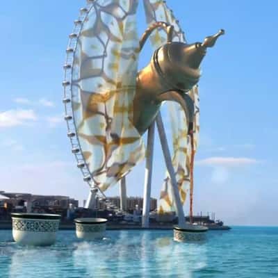Dallah Pours Coffee From Ferris Wheel in-a-fake-out-of-home ad of Samsung